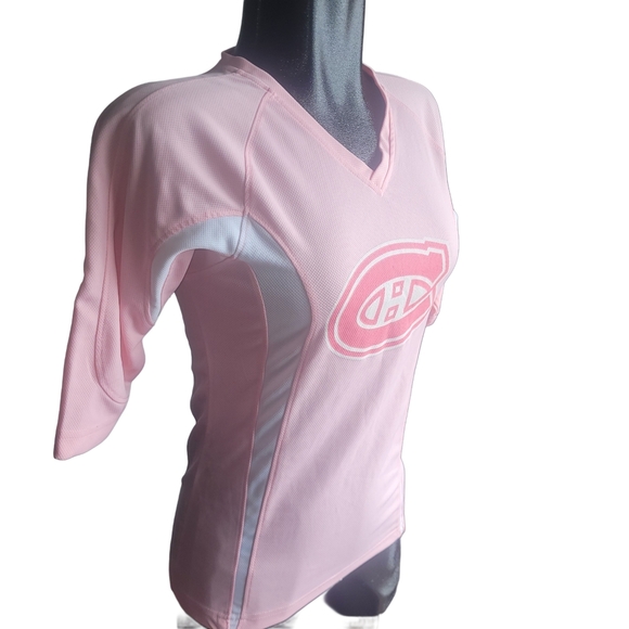 NHL Pink V-Neck Short Sleeve Top Montreal Canadians XS - Picture 2 of 4